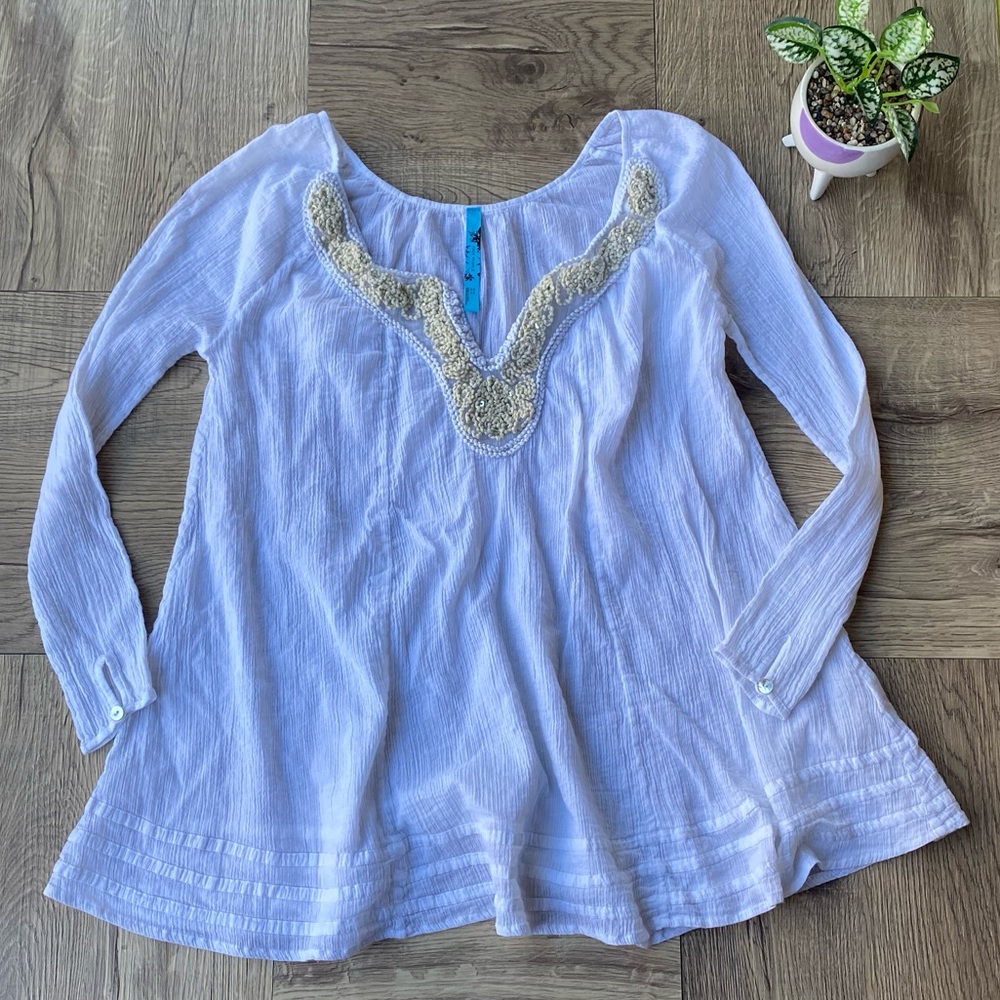 Free People White Tunic Long-Sleeve Top